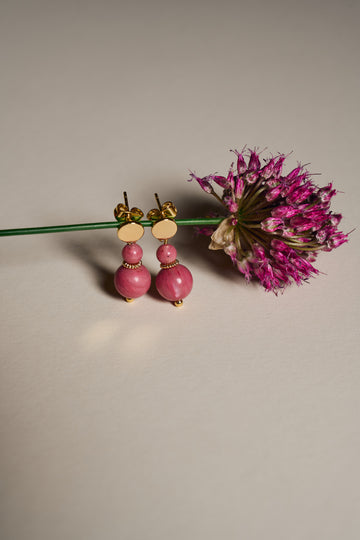 Stud Earrings With Rhodonite