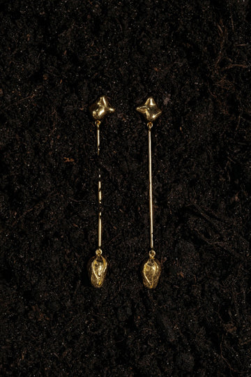 Earrings with Poppy Bud and Dew Drop