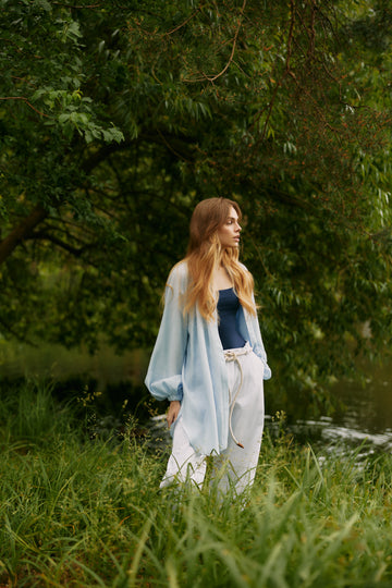 Blue Viscose Voile Blouse