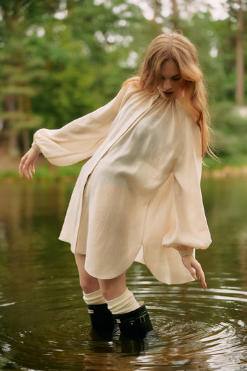Beige Viscose Voile Blouse