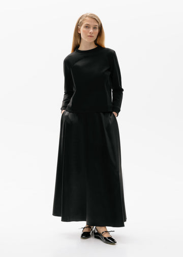 Black Satin Semi-Circular Skirt
