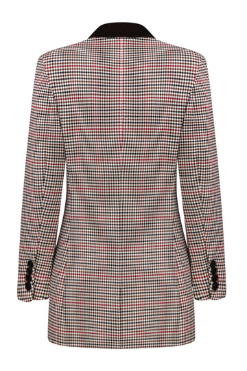 Double-Breasted Checked Wool Blend Blazer