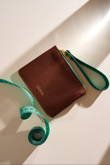 Caramel Leather Wallet with a Green Strap