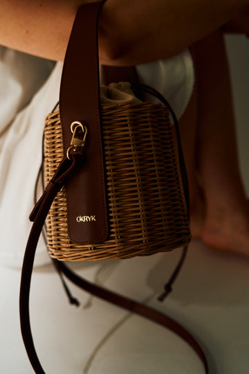 Wicker Basket Bag in Brown