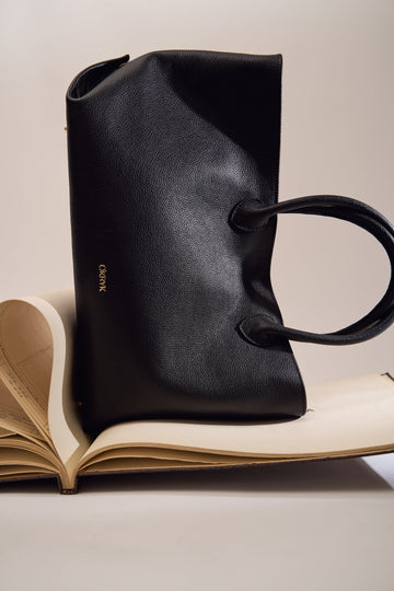 Black Open Top Tote Leather Bag