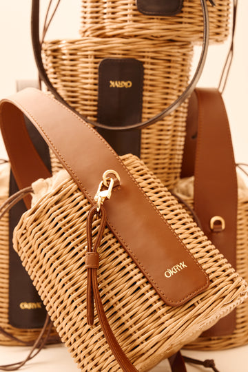Wicker Basket Bag in Caramel