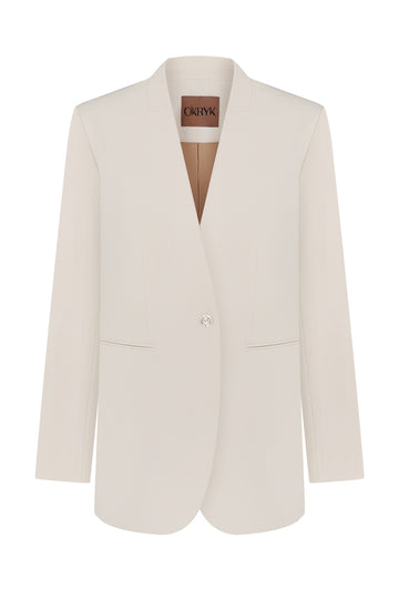 Ivory Single-Breasted Collarless Jacket