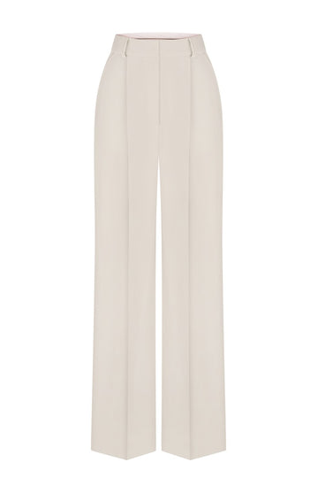 Ivory Wide-Leg Pants with Pleats