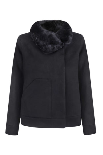 Short Jacket with Artificial Fur Collar