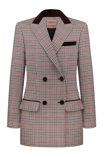 Double-Breasted Checked Wool Blend Blazer